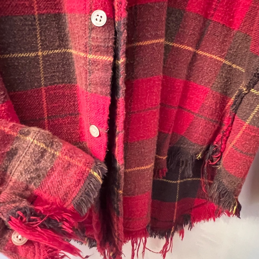 🖤R13 Red and Brown Plaid Frayed Button-Up Shirt🖤 - Picture 9 of 10